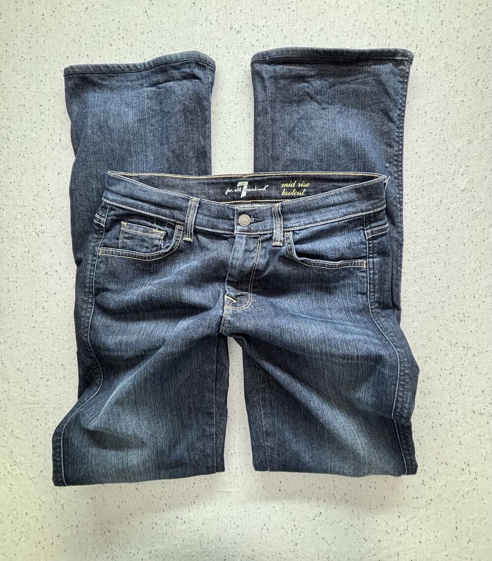 7 For All Mankind Womens Mid Rise Bootcut Jeans 29 Blue Canyon Wash Stretch $198